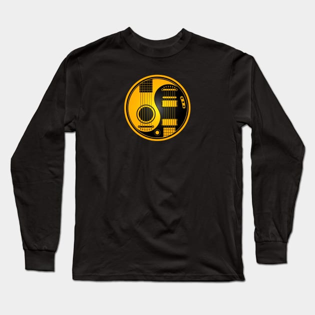 Yellow and Black Acoustic Electric Guitars Yin Yang Long Sleeve T-Shirt by jeffbartels